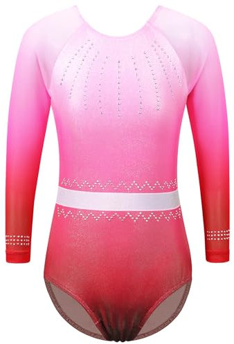 ZNYUNE Kinder Gymnastik Trikot mit Pailletten Mädchen Gymnastikanzug Langarm in Tüll B326 WhitePink 5A