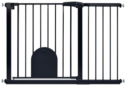 HENGMEI Treppenschutzgitter Türschutzgitter Treppengitter ohne Bohren Türgitter Baby Schutzgitter 105-115cm Schließt automatisch Gittertür aus Metall für Kindersicherheit, Schwarz(mit Haustieretür)