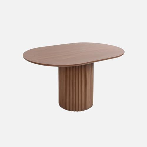sweeek - Table basse oblongue décor bois sculpté 90cm. couleur noyer