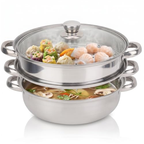 Pentola a Vapore 2 Strati 27cm, Acciaio Inox, Fondo Uniforme