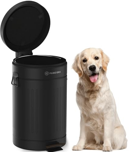 PAWZIDEA Dog Poop Trash Can Outside Odor Control 12L/2.64Gallons Waterproof | Outdoor Dog Waste Trash Can with Lid, Activated Carbon Filter, Pet Poop Container Bin, Metal Garbage Can Waste Station, Black