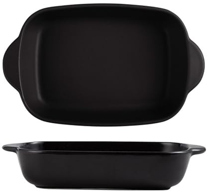 UGCER Ceramic Baking Dish with Double Handles, Series Bake Rectangular Baking Pans Versatile Oven-to-Table Bakeware for Cooking, Lasagna, Casseroles,Black