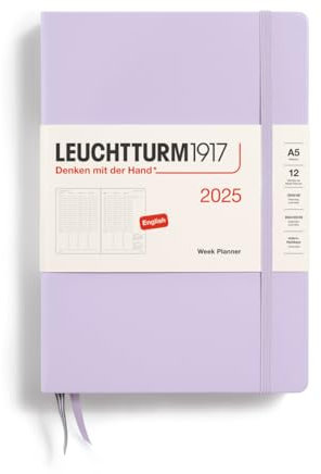 LEUCHTTURM1917 370794 Weekly Planner 2025, Medium A5 Hardcover - 12-Month Calendar, Lined - Lilac, English