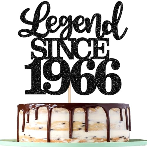 SYKYCTCY 1 Pack Legend Since 1966 Cake Topper Glitter Happy 60th Birthday Cake Pick 60 Fabulous Cake Decorations for Cheers to 60th Birthday Wedding Anniversary Party Supplies Gold