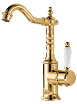 Wasserhahn Bad Waschtischarmatur Retro Antik Stil 360° Drehbar Messing Einhebel Mischbatterie Waschbecken Armatur, Badarmatur Waschtischbatterie Badezimmer, Gold