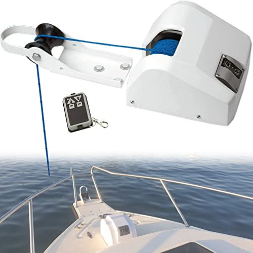 Kit verricello di ancoraggio per barche in acqua salata, verricello elettrico con telecomando wireless, argani da traino resistenti per barche da pesca, pontoni, ancoraggi fino a 11,3 kg