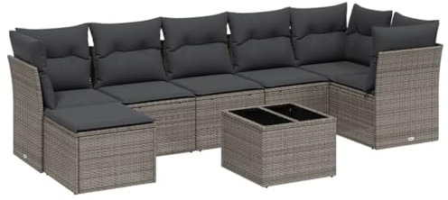vidaXL Garten Sofagarnitur mit Kissen 8-TLG., Gartenmöbel Gartengarnitur, Sitzgruppe Sitzgarnitur, Lounge Sofa Garnitur Terrasse, Hellgrau Poly Rattan