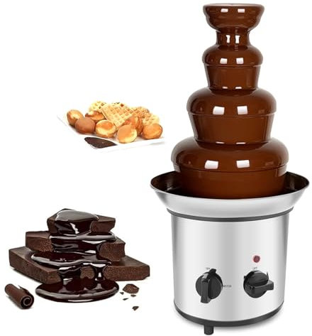 CHANGLKJ Fuente De Chocolate De Acero Inoxidable, Máquina Eléctrica De Fuente De Fondue De Chocolate De 4 Niveles, Altitud 45 Cm Y Capacidad Máxima De 35 Oz, Bandeja De Acero Inoxidable, para Fiestas