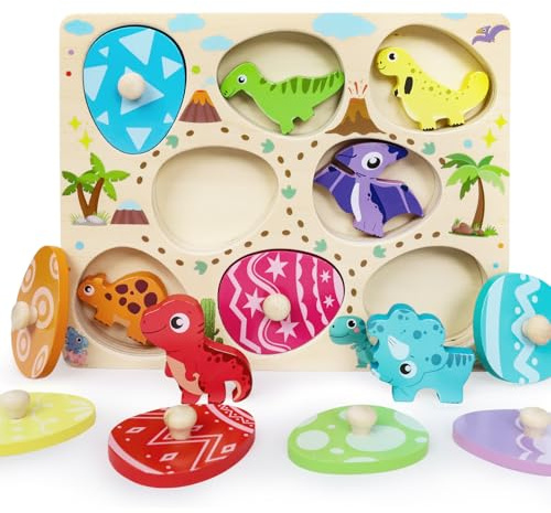 LZDMY Jouets en Bois dès 1 an Bébé Montessori Puzzle, œufs de Dinosaure Jouet à emboîter pour 10-36 Mois Filles Garçons Enfants Puzzle à saisir Jouet de motricité Jeu tri Anniversaire Pâques Cadeau