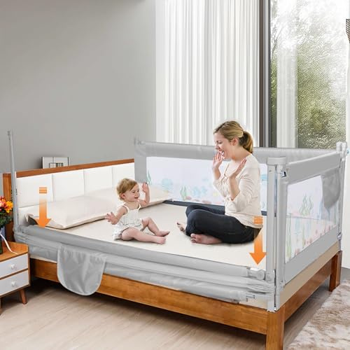 Sinbide Barrera Seguridad Niños Cama Barandillas para Camas Anticaídas Niños Alto 100cm Largo Adecuado para Colchones de 0~30cm Elevación Vertical de 34 Marchas 150/180/200/220cm (180cm)