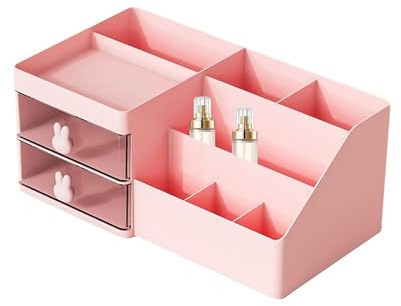 Organiseur de papeterie pour bureau | Boîte de papeterie avec poignée de lapin, organisateur de maquillage avec tiroirs, boîte de rangement de bureau pour papeterie, organisateur de bureau