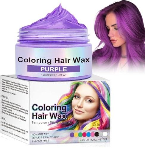 Teinture temporaire pour cheveux, crème instantanée pour cheveux violets, couleur temporaire pour cheveux violets lavable, cire pour cheveux pour la fête, cosplay et l'Halloween hair styling