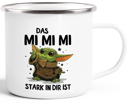MoonWorks Emaille-Tasse mit Spruch Das Mimimi stark in dir ist Baby lustige Emaillebecher emaille-Weiss-Silber Standard