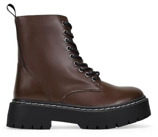 BOSANOVA Stivali militari stile punk realizzati in pelle vegana con piattaforma dentata e lacci fino alla parte superiore. Chiusura con cerniera. Scarpe da donna