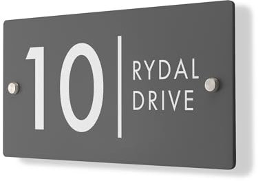 Personalised House Number Plaque 297mm x 148mm Grey Address House Sign Door Number Plate Contemporary Modern Printed Address Signage With Hidden Fixings Waterproof & Scratch-Resistant