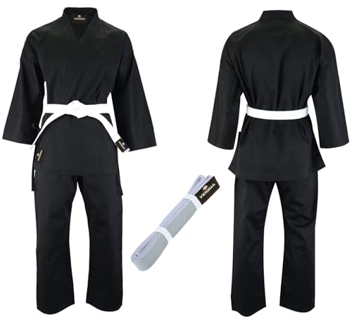 VERSAL Karate Gi para Niños/Adultos Uniforme de Karate | Traje de Karate Blanco para Estudiantes | 8oz Polialgodón Ligero Uniforme de Artes Marciales Entrenamiento Sparring Taekwondo con Cinturón