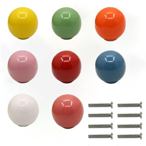 HSEANWWW 8pc Vintage bunte Keramik Tür Schublade Griffe, 33mm Runde Schublade Knopfe, Möbelknöpfe, Türknöpfe, Kugelform Möbel Griffe für Schränke, Kommode, Küche, Kinderzimmer (8, Farbe)
