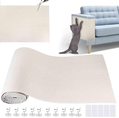 200cm*40cm Kratzmatte Selbstklebend, Zuschneidbar Kratzmatte, Katzen Kratzmattes Kratzfeste Sofaschutzmatte, Kratzschutz Katze, Kratzfolie Katzen Selbstklebend Für Sofaschutz (Beige)
