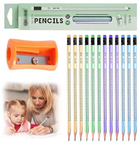 12 lápices Lápices HB, Lápices triangulares preafilados para escribir y dibujar de los niños en la escuela y el hogar, Paquete nuevo