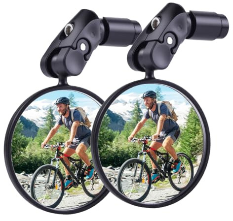 Fahrradspiegel 360-Grad drehbar, HD Echtglas,Umweltfreundliches & Langlebiges ABS-Material,Universeller Lenkerhalter(17,4-22 mm) für City-Bikes, Mountainbikes, E-Bikes (2 Stück)