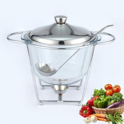 Round Chafing Dish Buffet Set with Stainless Steel Lid and Rack Spoon | Fuel Holders, for Buffet, Wedding, Parties, Banquet, Catering Events,Gold(Silver)