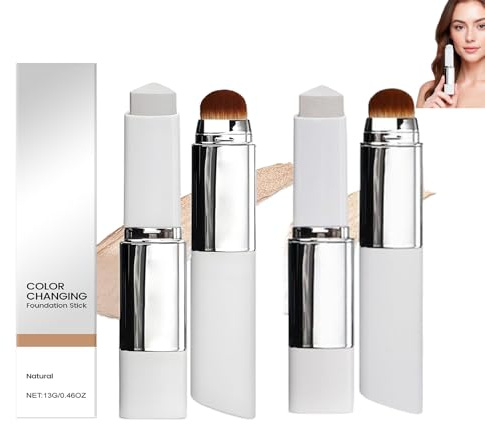 White Stick Foundation, 2PC Chartming Colour Changing Foundation Stick, Blanc Cover Cream Stick, Dual-Ended Full Coverage Hydrating Concealer Balm With Brush Head,Suitable for All Skin Types(Natural)