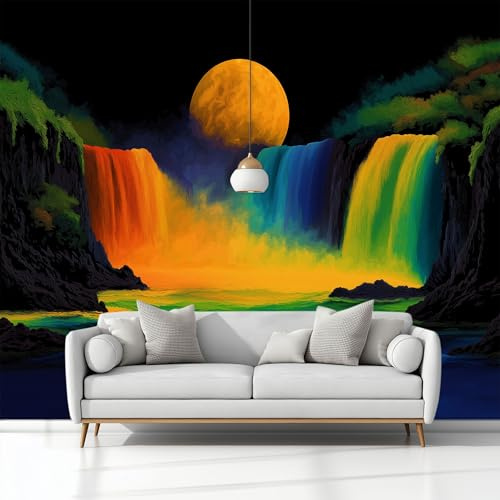 Fotomural Papel Pintado para Pared Fantasía Paisaje Cascada Negro, Art Papel Tapiz Fotográfico Mural 368x254 cm Moderna Decoración De Pared Sala Cuarto Oficina Salón