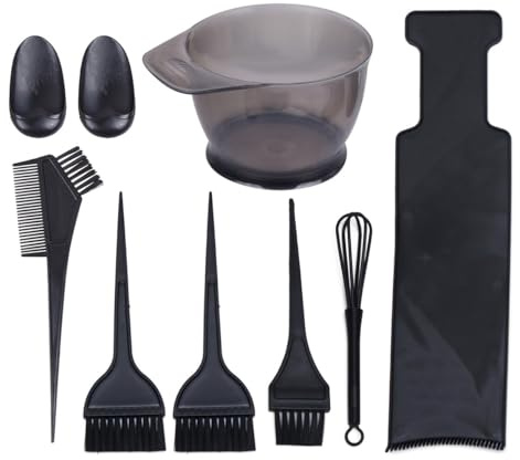 VICASKY Kit Professionnel de Teinture Capillaire 8 Pièces Bol en Plastique Noir, Peigne à Colorer Facile à Tenir et Brosse Pratique pour Salon ou Usage DIY