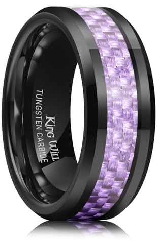 King Will GENTLEMAN Anillo de Carburo de Tungsteno Negro para Hombre de 8mm con Incrustación de Fibra de Carbono, Anillo de Boda de Ajuste Cómodo, 62.2 (19.8), Carburo de tungsteno, Sin piedra