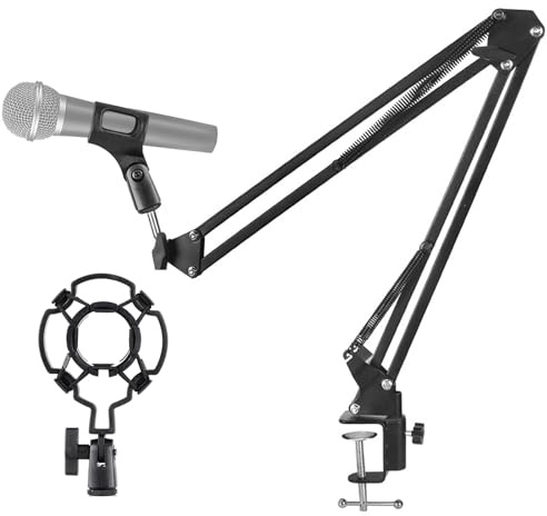 Microphone Boom Arm, Universal Mic Arm Desk Mount with Shock Mount, Adjustable and Rotatable Microphone Stand Desk Clamp for Large-Diaphragm Condenser Microphones and USB Microphones