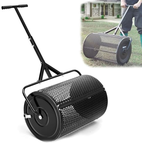 Adjustable THandle Compost Spreader & Lawn Roller Effortless Application of Peat Moss for Garden Care & Lawn Maintenance Durable & Lightweight Design