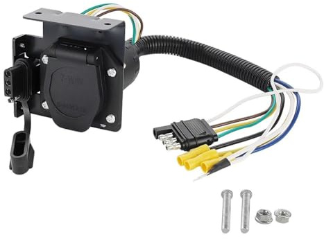 Wodsty Adattatore per rimorchio, convertitore da 4 pin a 4+7 pin con doppia uscita per freno, retromarcia e alimentazione ausiliaria, connettore nero ABS 12 V per rimorchio camion camper