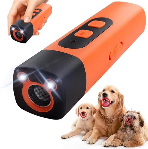 Anti Bell Gerät Hunde, Wiederaufladbar Ultraschall Hundeabwehr, Antibell Ultraschall Gerät mit LED-Taschenlampe, 3 Frequenzen Stufen für Kleine Große Hunde Innen Außenbereich Hund