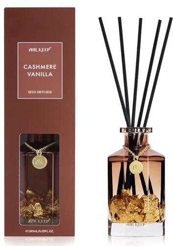 Airkeep Raumduft mit Duftstäbchen 180ml – Cashmere Vanilla– Langanhaltender Reed Diffuser mit 8 Stäbchen, Dekorativer Raumduft für Bad, Schlafzimmer & Wohnzimmer