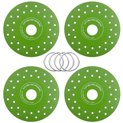 4PCS 115mm Tile Cutting Disc, Ultra-Thin Flat Rock Slab Grinding Disc, Multi-Pore Abrasive Discs, Polishing Cutting Blade for Angle Grinder, Marble, Glass, Ceramics, Includes 4 pcs Grey Mounting Rin