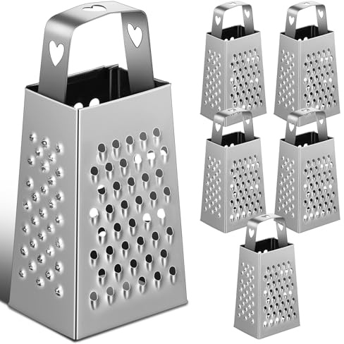 Lurrose Mini Rallador Pequeño de Queso y Verduras de Acero Inoxidable, 6 Piezas Mango en Forma de Corazón, Rallador de 4 Lados para Zanahoria, Ajo y Patata, Herramienta Multifuncional