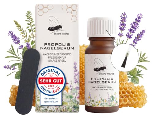 Gregas Propolis Nagelserum 10ml hochdosiertes Nagelöl Kräuterextrakte | Hochdosiertes Nagelöl (10ml) mit Kräuterextrakten & Ölen. Intensivpflege für gepflegte, kräftige Nägel & das Nagelbett.