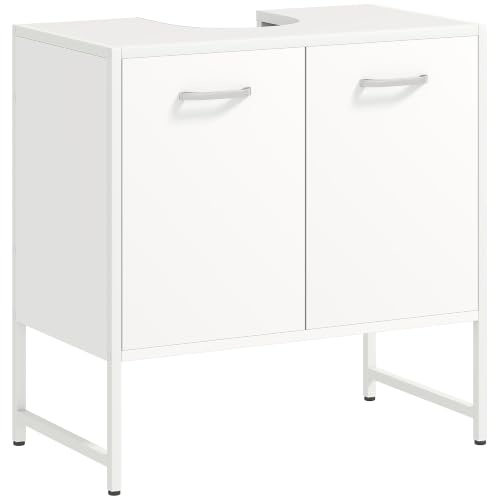 HOMCOM Meuble sous lavabo Salle de Bain 60 x 33 x 60,5 cm Blanc | à Fermeture Douce, Étagère Réglable, Armoire de Salle de Bains sous Lavabo