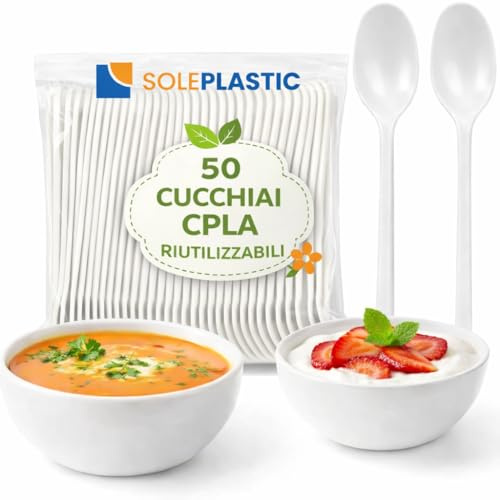 50 Cucchiai Riutilizzabili in CPLA 16 cm Bianco, Posate Ecologiche Resistenti per Catering, Feste, Eventi, Casa e Buffet (16 cm)