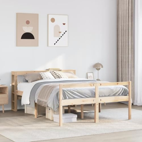 Genérico Cama Personas Mayores con cabecero Madera Maciza Pino 140x190cm, Camas y somieres Marrón,3305857