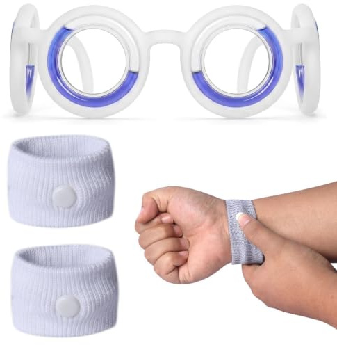 Gafas Antimareo con Pulsera para los Mareos - Set Gafas y Pulseras Antimareo Niños y Adultos, Alivio Natural contra Cinetosis para Coche, Barco y Avión