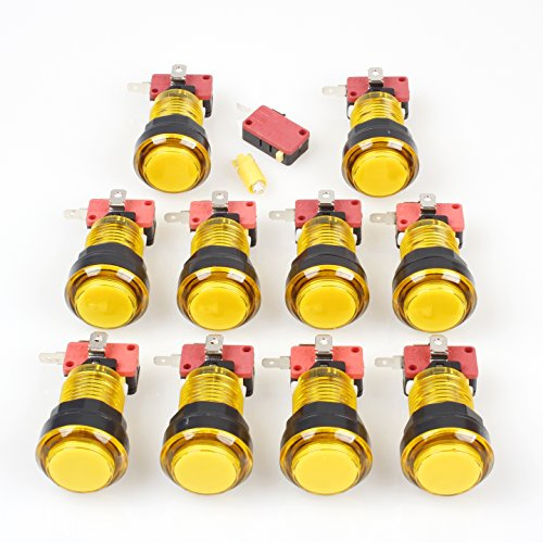 EG STARTS 10x nuevo Arcade Botones 30mm LED Color completo botón pulsador con micro interruptor para arcade máquina Mame Jamma PC juegos multicada piezas (amarillo)