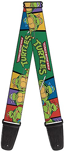 Teenage Mutant Ninja Turtles Buckle-Down Gitarrengurt – Classic TMNT Group Pose3/TMNT-Logo grün/mehrfarbig – 5,1 cm breit – 73,7–137,2 cm Länge
