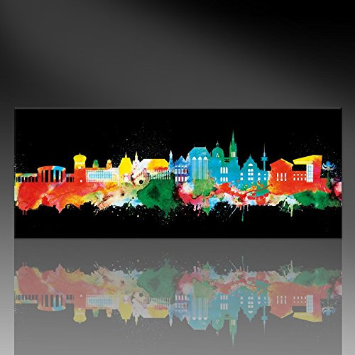 Kunstbruder Kunstdruck auf Leinwand - Aachen Skyline - Neon (div. Größen) 20x50cm