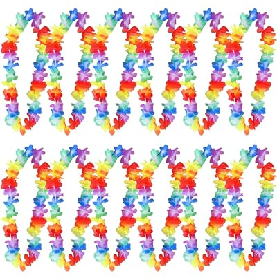 Redstar 12 Collares Hawaianos Lei de Flores - Decoración de Fiesta Hawaiana o Disfraz Hawaiano – Collares Hawaianos de Fiesta Tropical - Decoración, Guirnaldas Flores Hawaianas