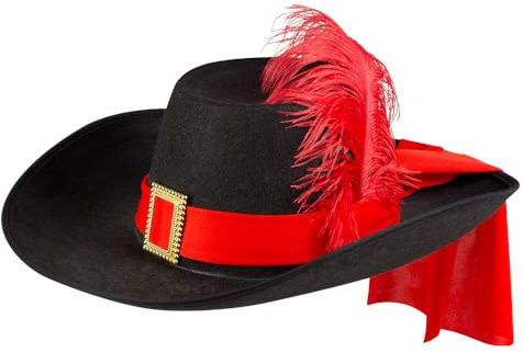Boland - Sombrero de mosquetero, de fieltro, negro, carnaval, fiesta temática, disfraz, accesorio