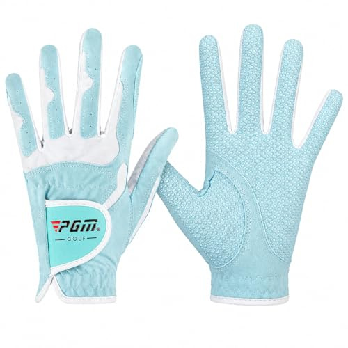 PGM Women's Golf Glove One Pair, Improved Grip System, Cool and Comfortable (Blue, S)