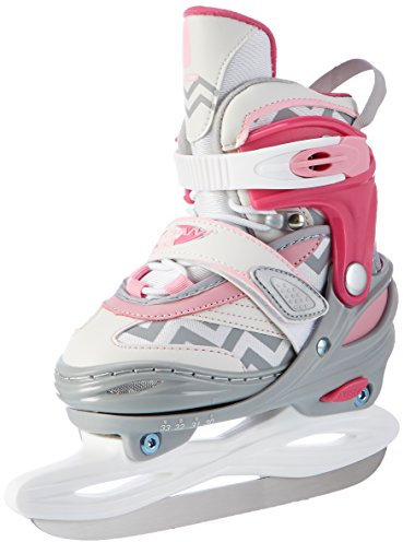 Nijdam Mädchen Eiskunstlauf Schlittschuhe Verstellbar Semi Softboot, weiß/Rosa/Grau, 30-33