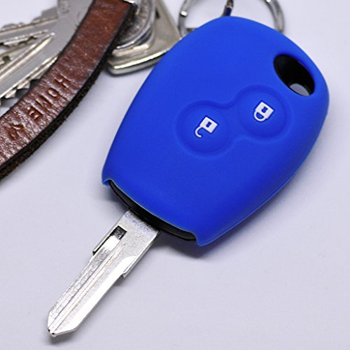 Silikon Soft Case Schutz Hülle Auto Schlüssel 2 Tasten Blau kompatibel mit Dacia Dokker Sandero Duster Lodgy Logan Renault Clio Twingo