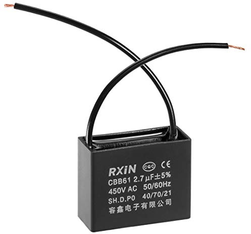 sourcing map Ceiling Fan Capacitor CBB61 2.7uF 450V AC 2 Wires Metalized Polypropylene Film Capacitors 36.5x16x29.5mm for Water Pump Motor Generator